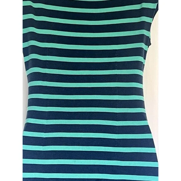LOFT Striped T-Shirt Dress Size Small Navy Blue Green Horizontal Stripes - Picture 7 of 11